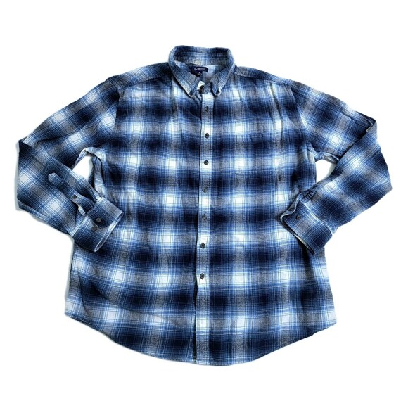 croft & barrow Other - Croft Barrow Men's XL Flannel Plaid Button Up Shirt White Blue Tartan 90s Grunge